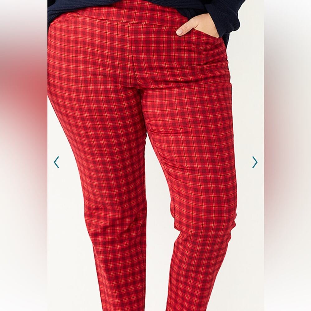 Croft & Barrow Pull On Stretch Pants Straight Fit 24W Red Plaid Valentine